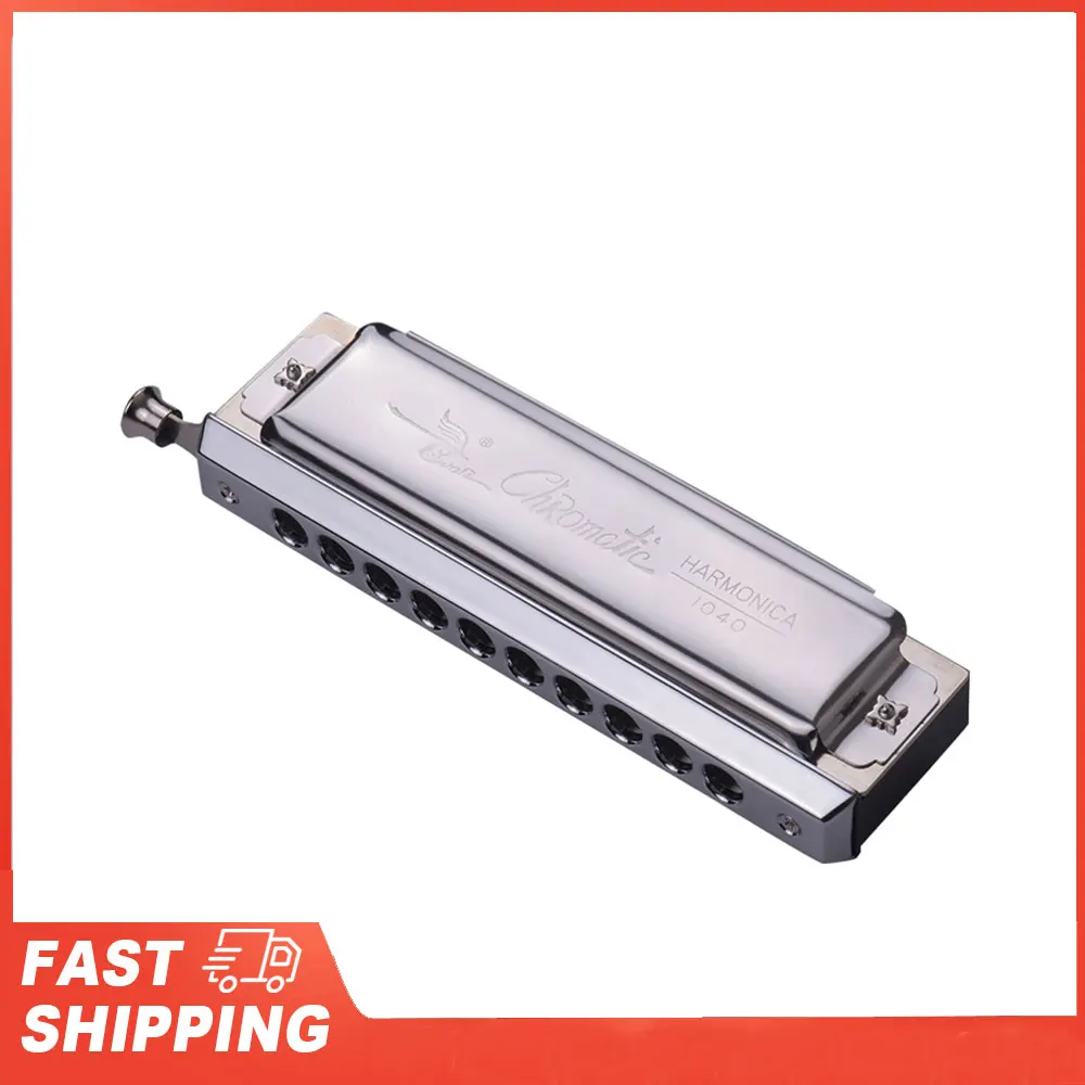 

10 Holes 40 Tones Key Swan Chromatic Harmonica of C Silver with Exquisite Box