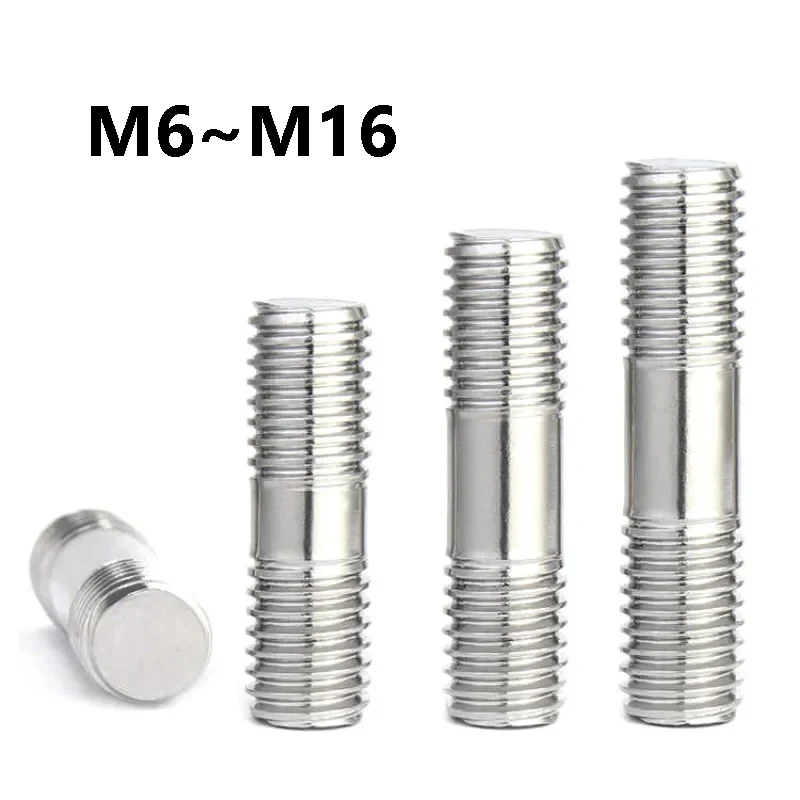 304 Stainless Steel Double End Thread Rod Bolts M6 M8 M10 M12 M14 M16 Double-end Stud Bolt Dual Head Thread Bar