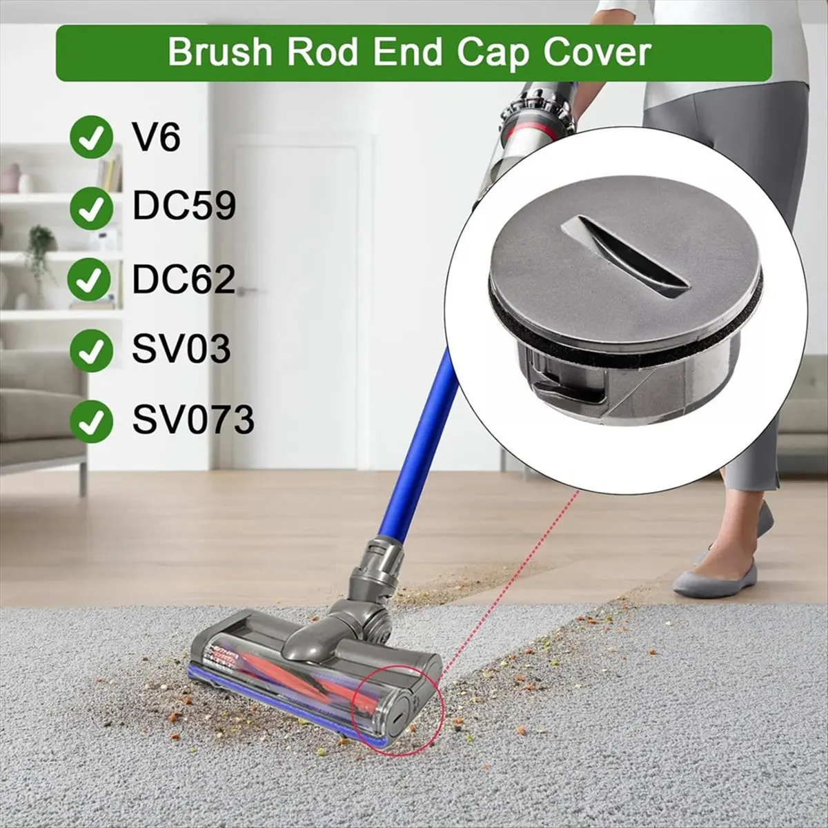 9Pack X(2pcs Brush Rod End Cap Cover for V6 / DC59 / DC62 / SV03 / SV073 Direct Drive Cordless Vacuum Cleaner Attachment) - view 3
