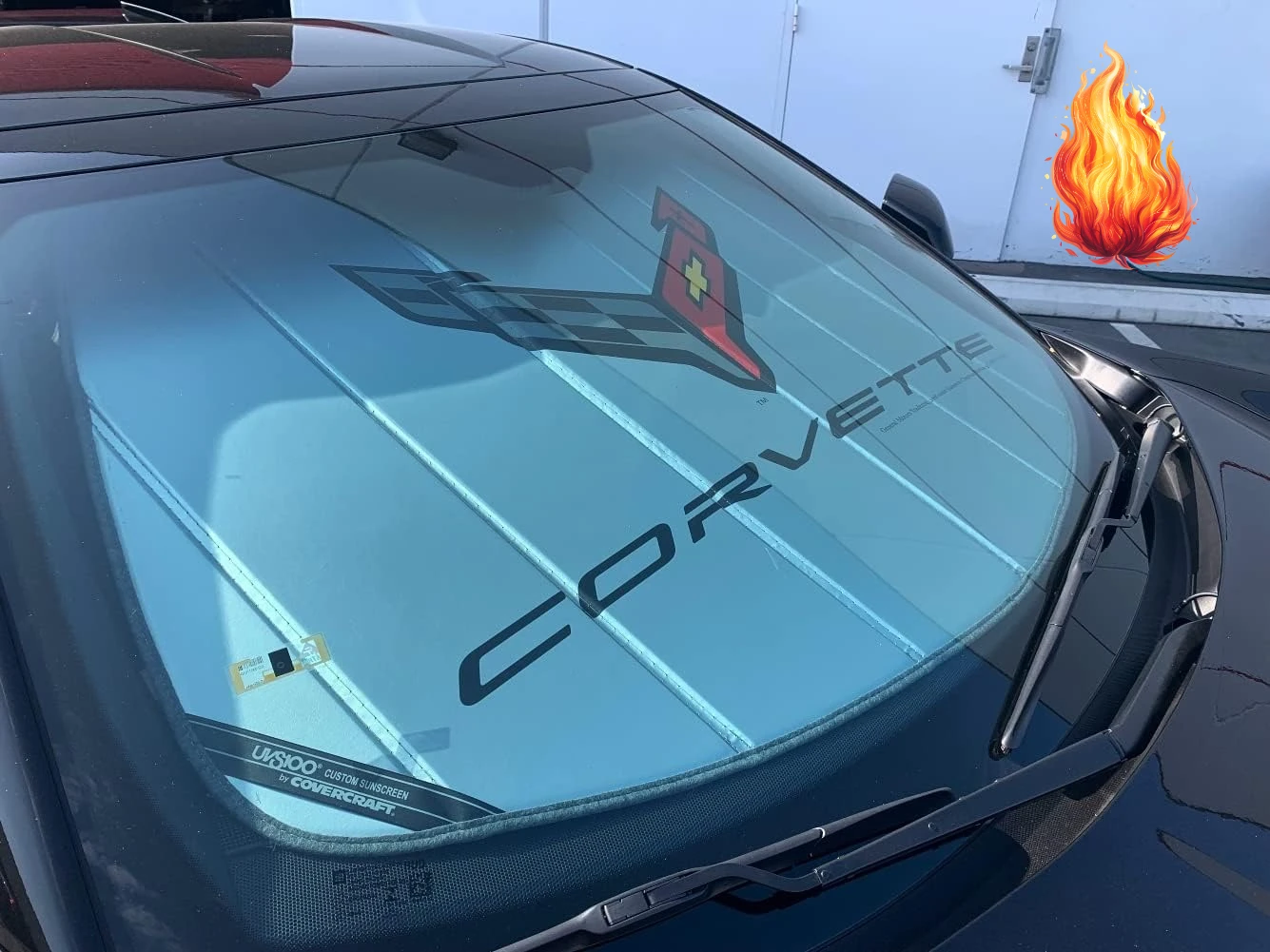 

C8 Corvette Accordion Style Sunshade - Insulated Silver Windshield Sun Shade with Logo Foldable for 2020-2026 Stingray, Z51, Z06