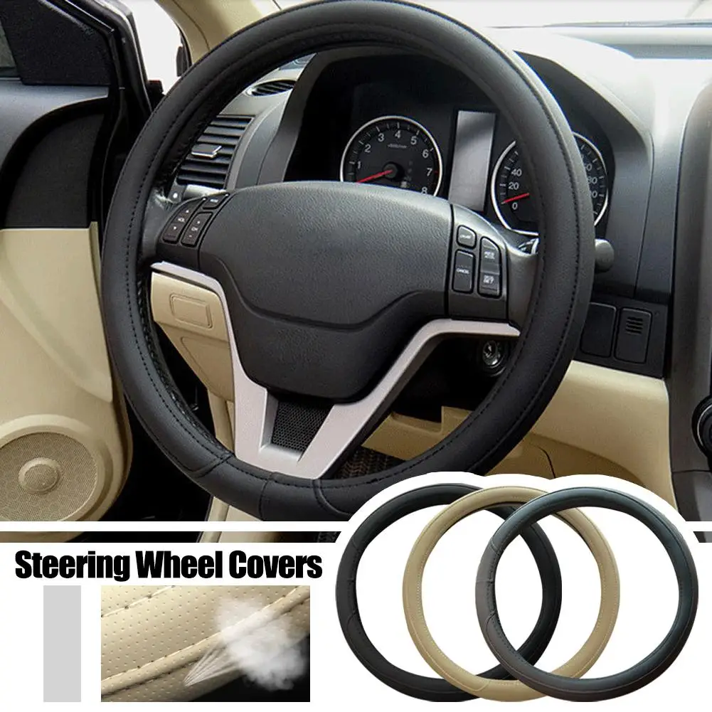 

1pc Steering Wheel Cover Breathable Leather Anti Slip PU Covers Accessories 37-38cm Leather Universal Steering Car T1B7