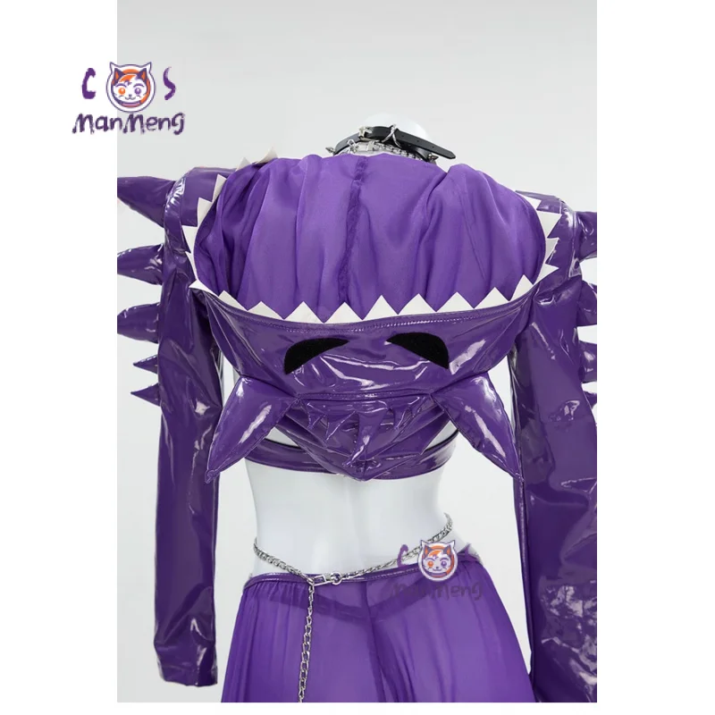 Pokemo Gengar Cosplay Ectoplasma Costume Anime Game Purple leather jumpsuit jacket necklace sock  Halloween women sexy set
