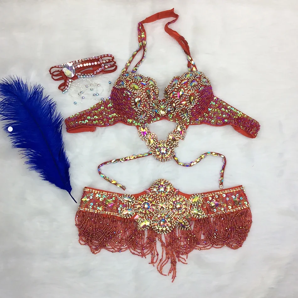 

Belly Dance Sexy Bra and Belt 2 PCS Set Dance Accessories For Adult Women Strip Dance Performance Night Club Stage Catwalk Props