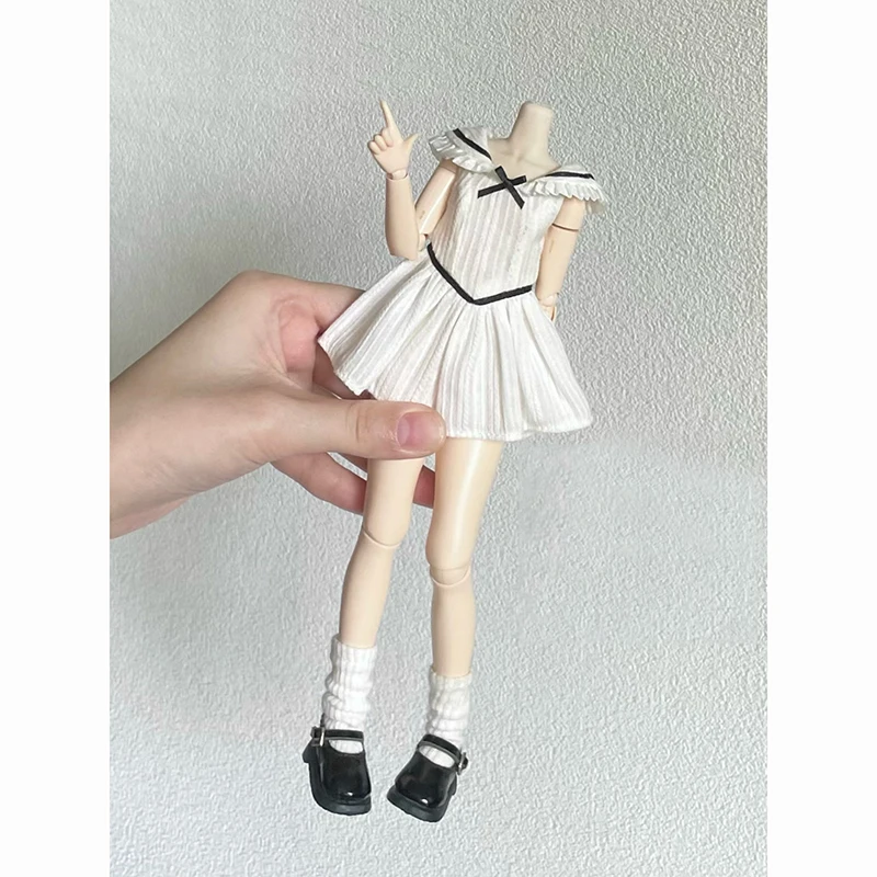 DLBell Fashion Blythe Clothes White Sleeveless College-style Dress Mini Party Dresses for Blythe OB24 Pullip 1/6 Dolls Outfit