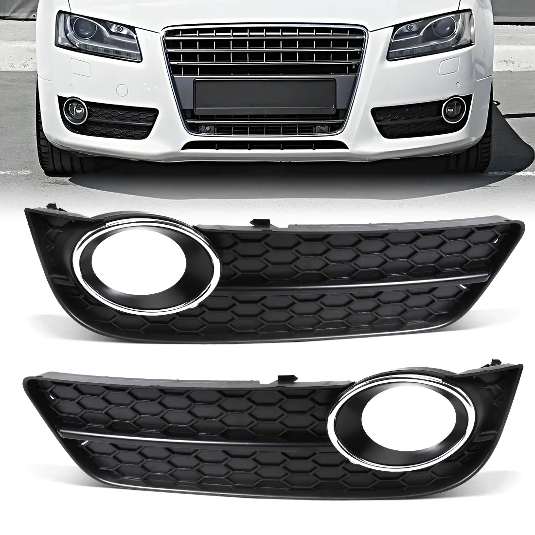 

8T0807681 8T0807682 Car Front Bumper Lamp Grille For Audi A5 2008 2009 2010 2011 2012 Fog Light Grill Cover Black Car Trim