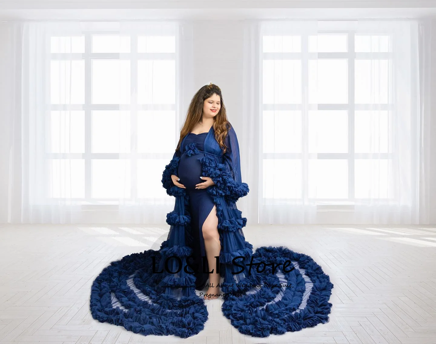 Maternity Dresses for Photoshoot Puffy Tulle Women Robe Long Sleeve Maxi Gown Wedding Anniversary Pregnancy Sleepwear Nightwear