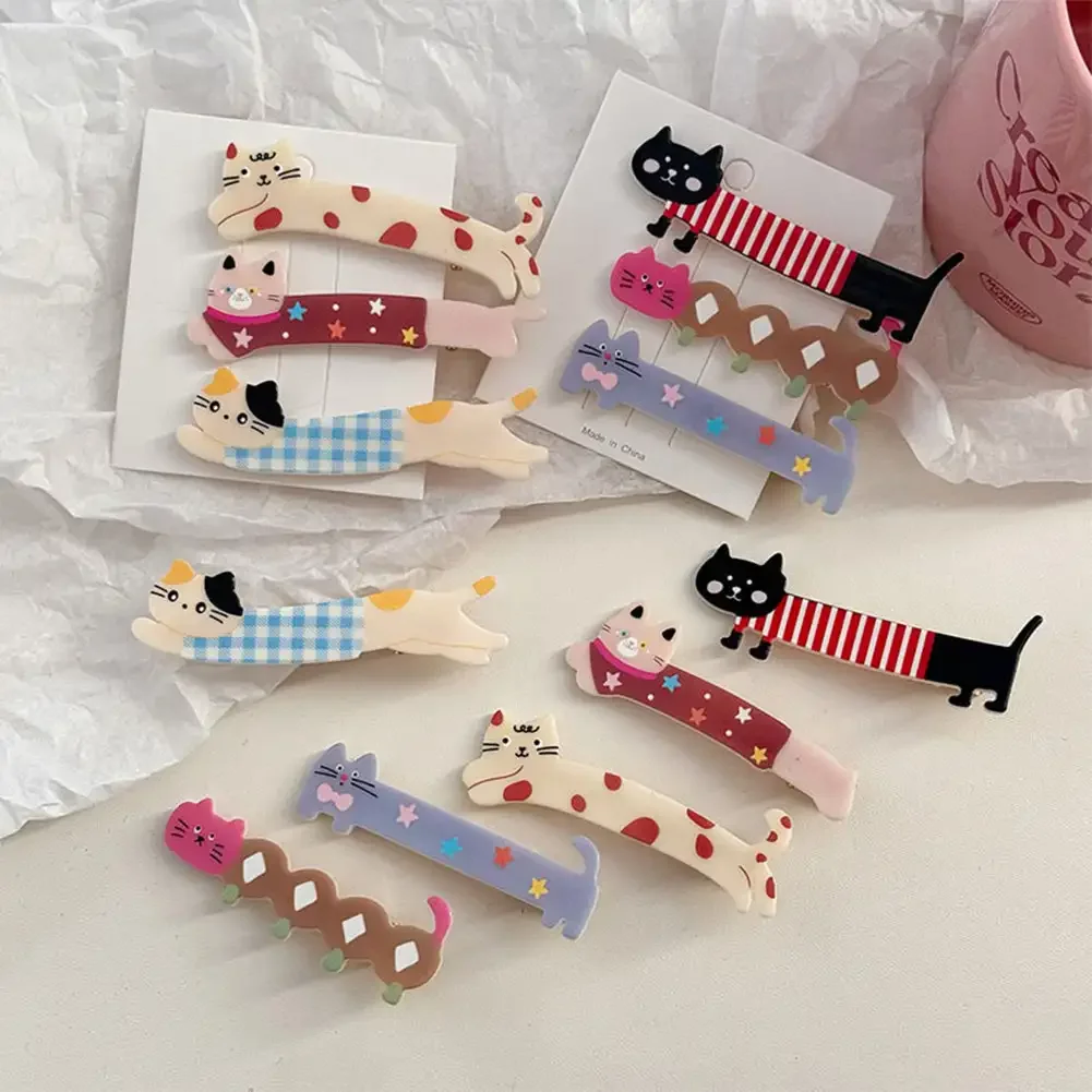 3Pcs Cute Long Cat Duckbill Hair Clip Sweet Girl Heart Bangs Clip Japanese Korean Cartoon Headwear Hair Accessories for Women