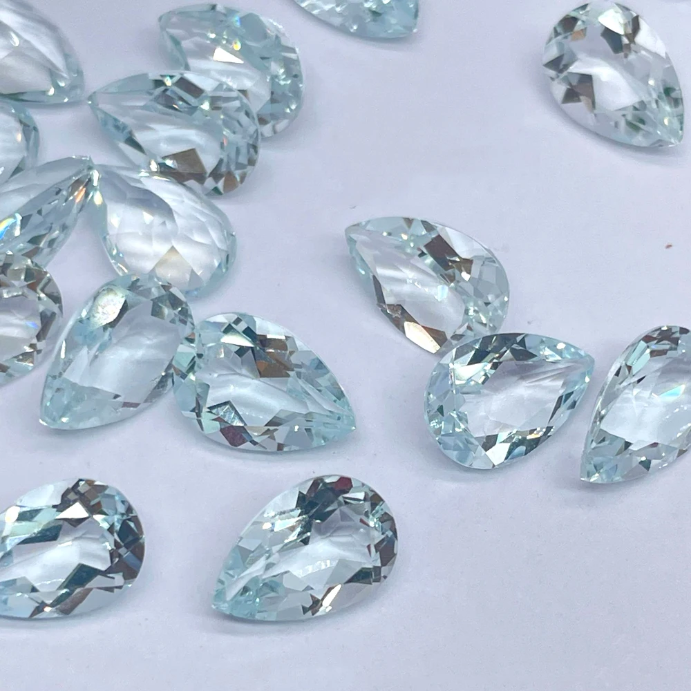 20pcs Real Natural Stone Aquamarine High Quality Eye Clear Pear Facet Cut 2x3mm-3x5mm Loose Gemstones For Jewelry Making