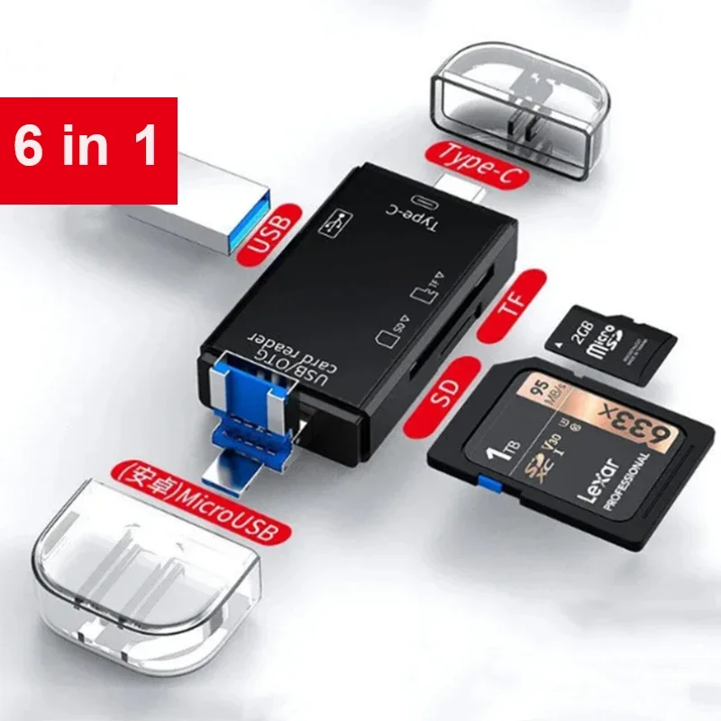 Lector de tarjetas OTG 6 en 1 USB 3,0 lector de memoria de tarjetas Micro SD TF unidad Flash USB de alta velocidad Punta Micro USB