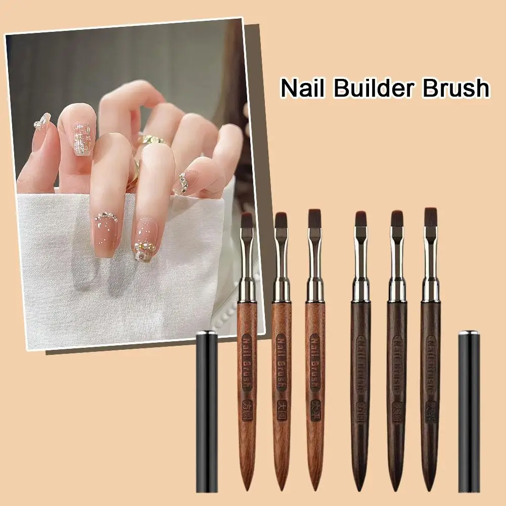 Caneta pincel acrílico para arte em unhas, para remoção de pó, pincel para pintura em unhas, cabo de madeira, manicure, ferramentas redondas de limpeza em gel com co t8w6