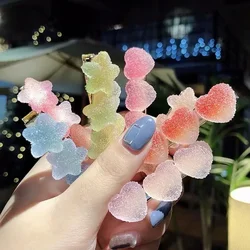 2 Pics Set Rainbow Gradient Heart Star Hair Clip Cute Girls Jelly Hair Clips Hair Accessories for Women Headwear Hairpins Clip