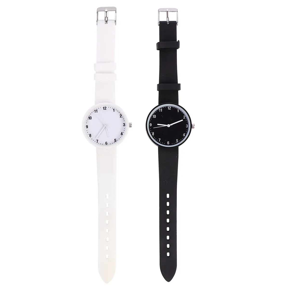 2Pcs Solid Color Wristwatch Fashionable Student Gift for Teens Precise Pc Movement Comfortable Strap White Black view 5