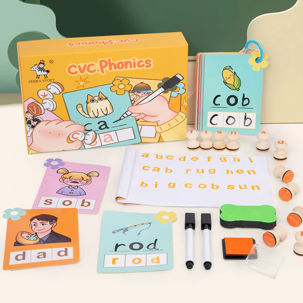 CVC Phonics Words Cards Stamp Game Writing Control Activities Montessori Language Early Learning Toys Educational Game Girl Boy