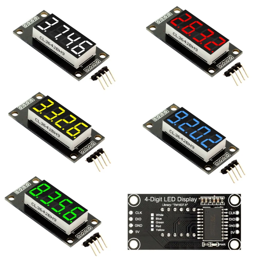 0.36 Inch 0.36" 4-Digit Red/Green/Yellow/Blue/White LED Digital Display Tube Decimal 7 Segments TM1637 Module For Arduino