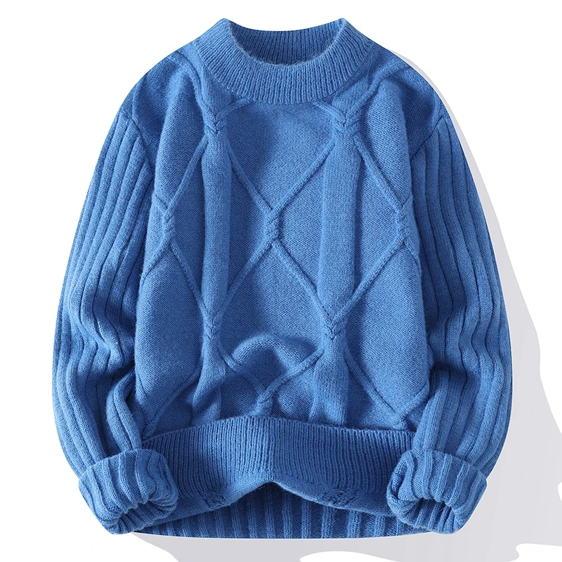 New Thick Warm Pullovers Round Collar Long Sleeve Weave Half Turtleneck Collar Classical Knitted Sweater