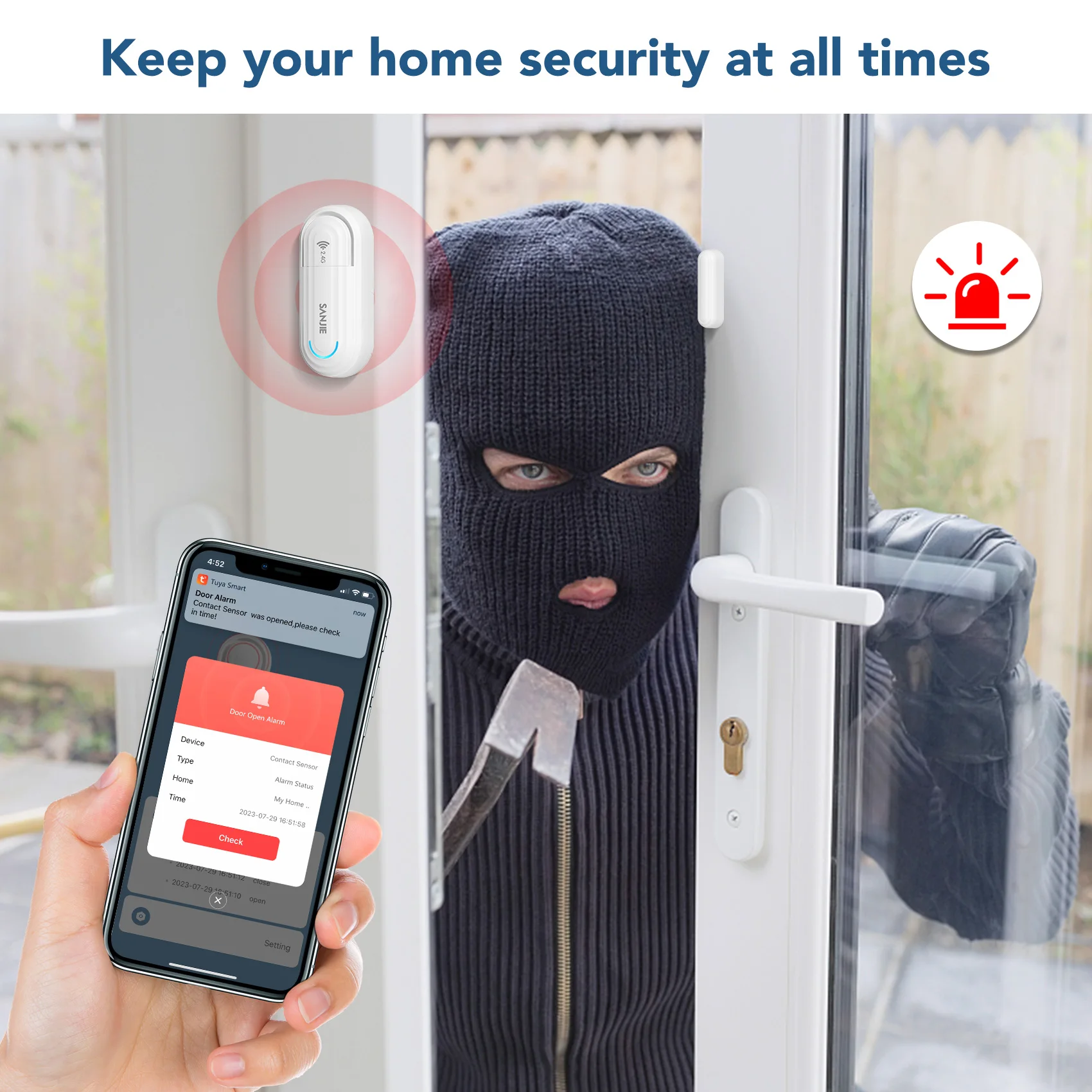 Smart Wireless Door and Window Sensor Alarm 4 Multiple Working Modes and Volume Adjustment Low Battery Reminder