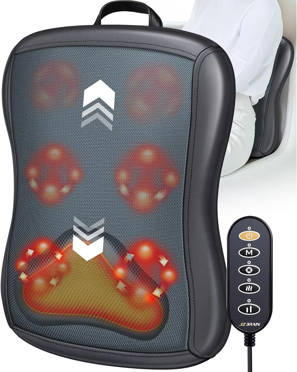 

Heated Electric Back Massager with Rolling Nodes for Pain Relief - Use at Home, Office, or Car