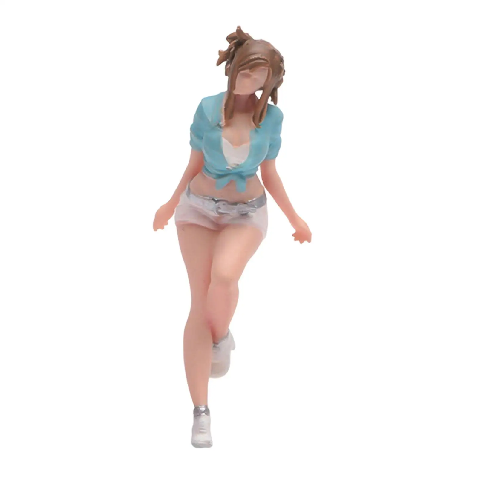 1/64 Girl Figure Woman Figurine Miniature Scene Trains Architectural Diorama Accessory Tiny Female with Leaning Pose Car Show