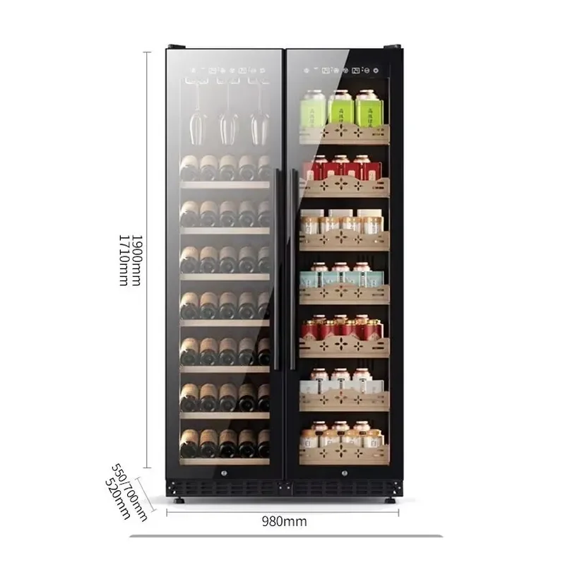 Ultra-Thin Dual-Temperature Wine and Beverage Cabinet Wood Material with Constant Chillers for Red Wine for Party