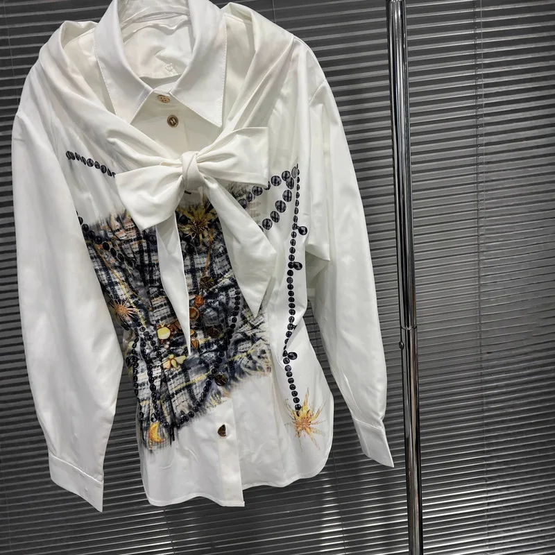 WTHT New Fashion Women's Patchwork Fake Two-piece Slim Shirt 2026 Spring Trendy Lapel Long Sleeves Blouse Female 1LS2816
