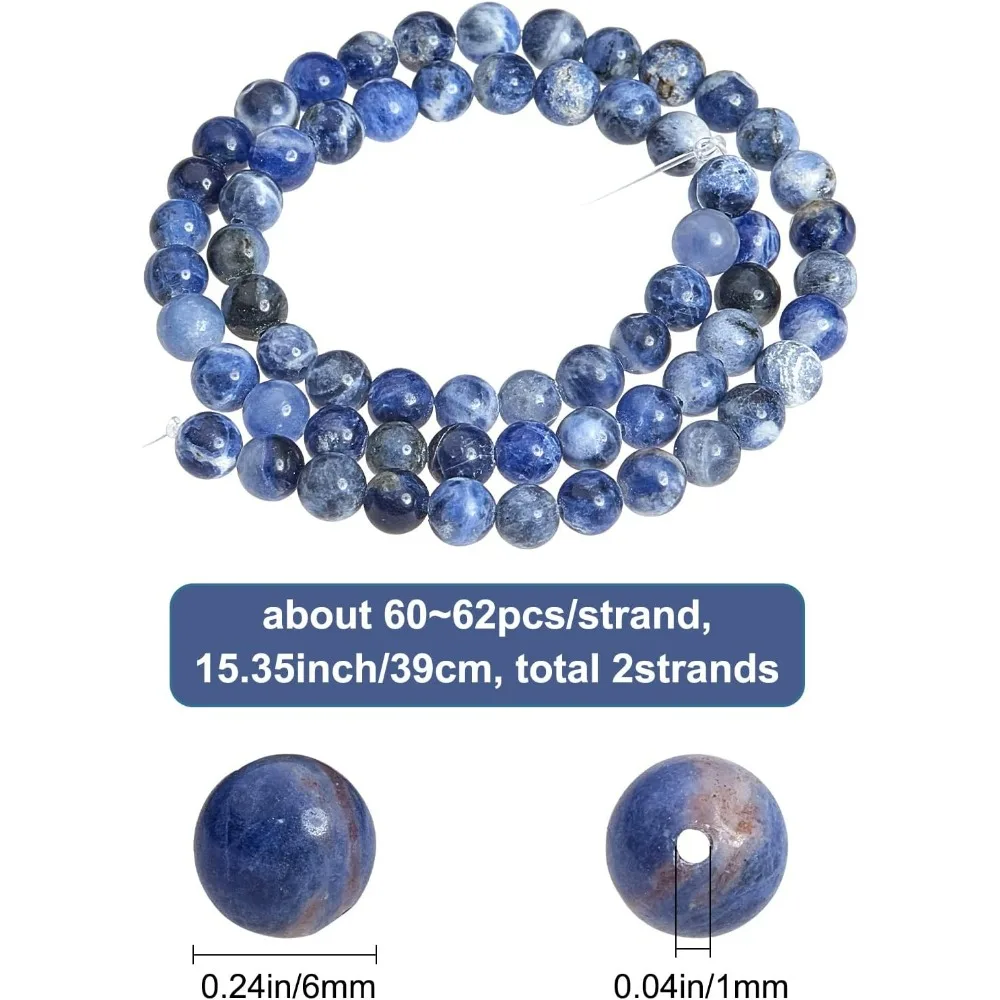 1 Box 2 Strands 6mm Natural Blue Sodalite Beads Round Loose Gemstone for Bracelet Necklace Earring Jewelry Making