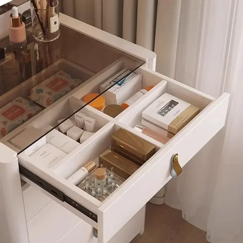 플립탑 거울과 조명이 내장된 화장대 세트, 작은 공간을 위한 대용량 수납 공간을 갖춘 컴팩트 화장대