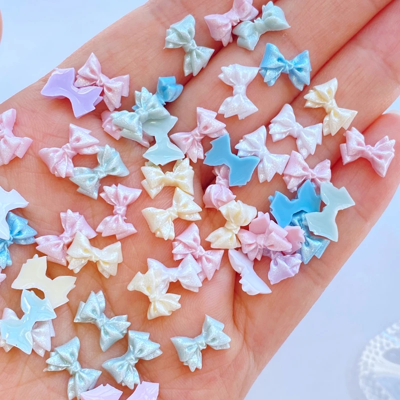 100pcs New Colored-Color Mini Bow Nail Rhinestones Gems Glitter Nail Art Jewelry Manicure Nail Decoration Accessorie