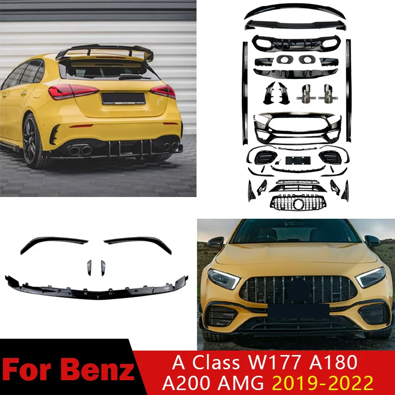 

Для Mercedes Benz A Class W177 A180 A200 A220 A250 A260 A35 A45 A45S AMG 2019 2020 2021 2022 Заднее крыло Передняя губа Нижний диффузор