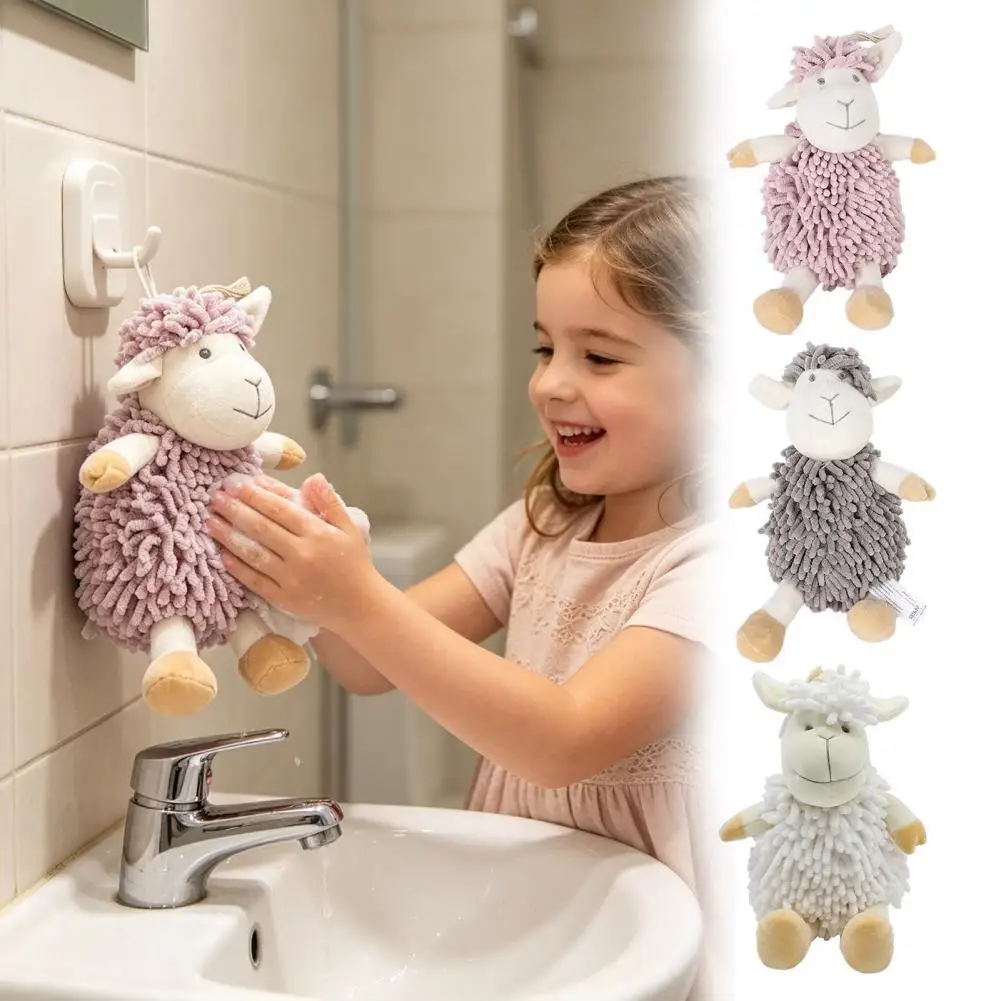 Doll Hand Towel Chenille Fuzzy Animal Decorative Cute Towel With Hanging Loop For Kitchen Bathroom Hanging Towel For Hands