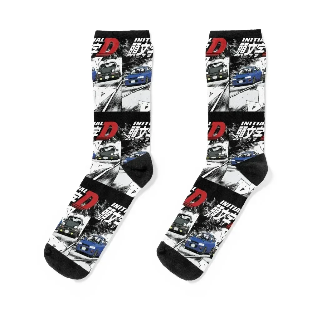 Initial D - Mountain Drift Racing Tandem Takumi Fujiwara AE86 vs Bunta Fujiwara GC8 Chase Socks crazy Men Socks Women's