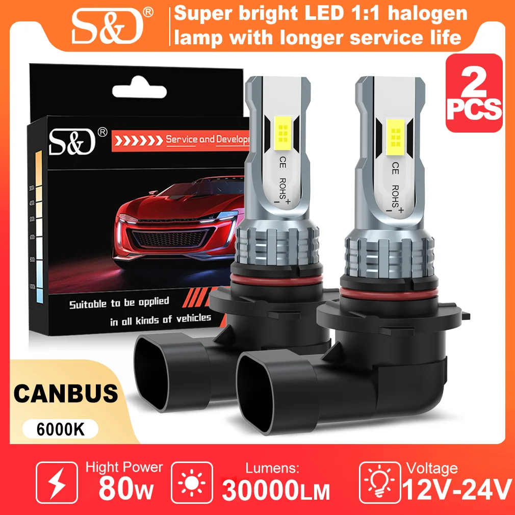 Ampoules LED S&D 80W H8 H11 Canbus 9005 9006 pour feux de brouillard, sans fil, 30000LM 6000K CSP, phare de voiture, lampe de conduite automobile