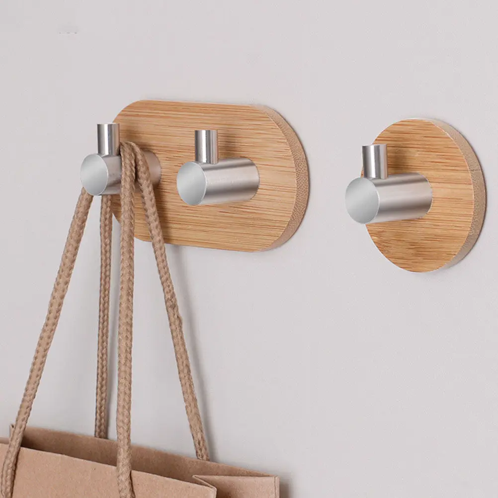 4Pcs Elegant Silver Bamboo Wall Hooks Strong Adhesive for Bathroom Kitchen Living Room Smooth Hook No Hole Needed