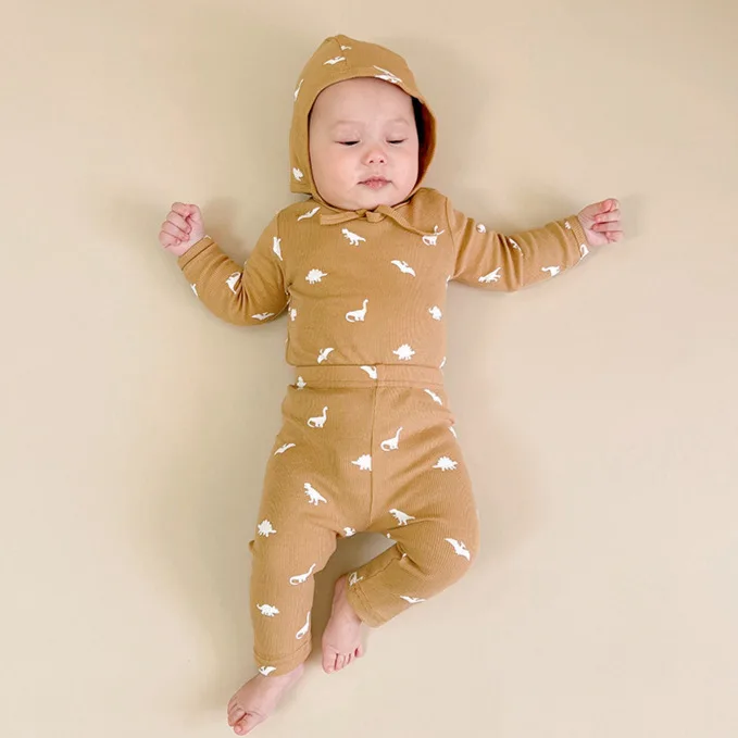 

2025 Autumn Newborn Boys Bodysuits Moon Dinosaur Printed Round Neck Infant Babys Boys Jumpsuit Toddler Kids Boys Bottom Leggings