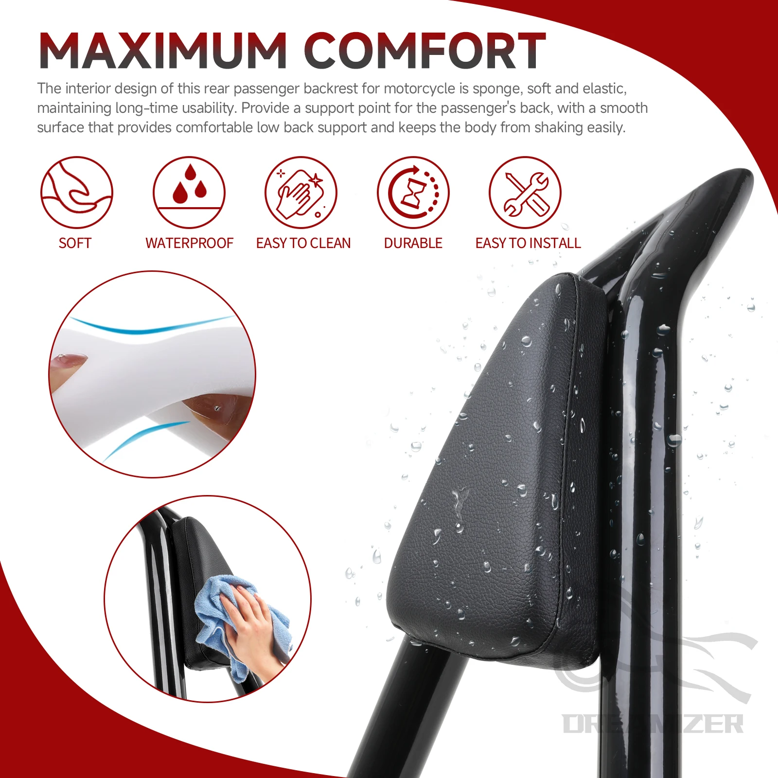 22 ''ผู้โดยสาร Sissy Bar พนักพิงรถจักรยานยนต์ด้านหลังที่ถอดออกได้พนักพิงสําหรับ Harley Touring Road King Street Electra Glide 2009-23