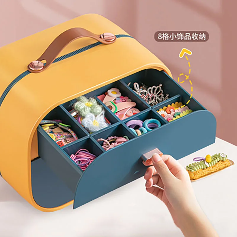 Hair Accessories Storage Box Girl Baby Rubber Band Headdress Desktop Finishing Storage with Handle Children\'s Cute Jewelry Case