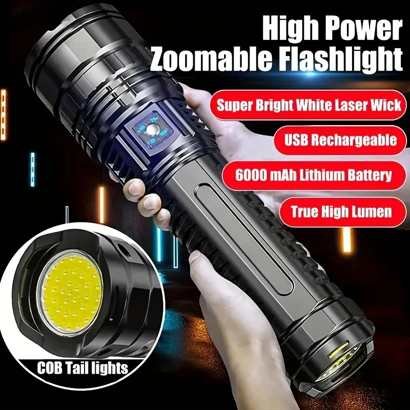 

Ultra Powerful Flashlight White Laser Torch Built-in 15000ma Battery Work Light Zoom Long Shot Spotlight Rechargeable Lantern