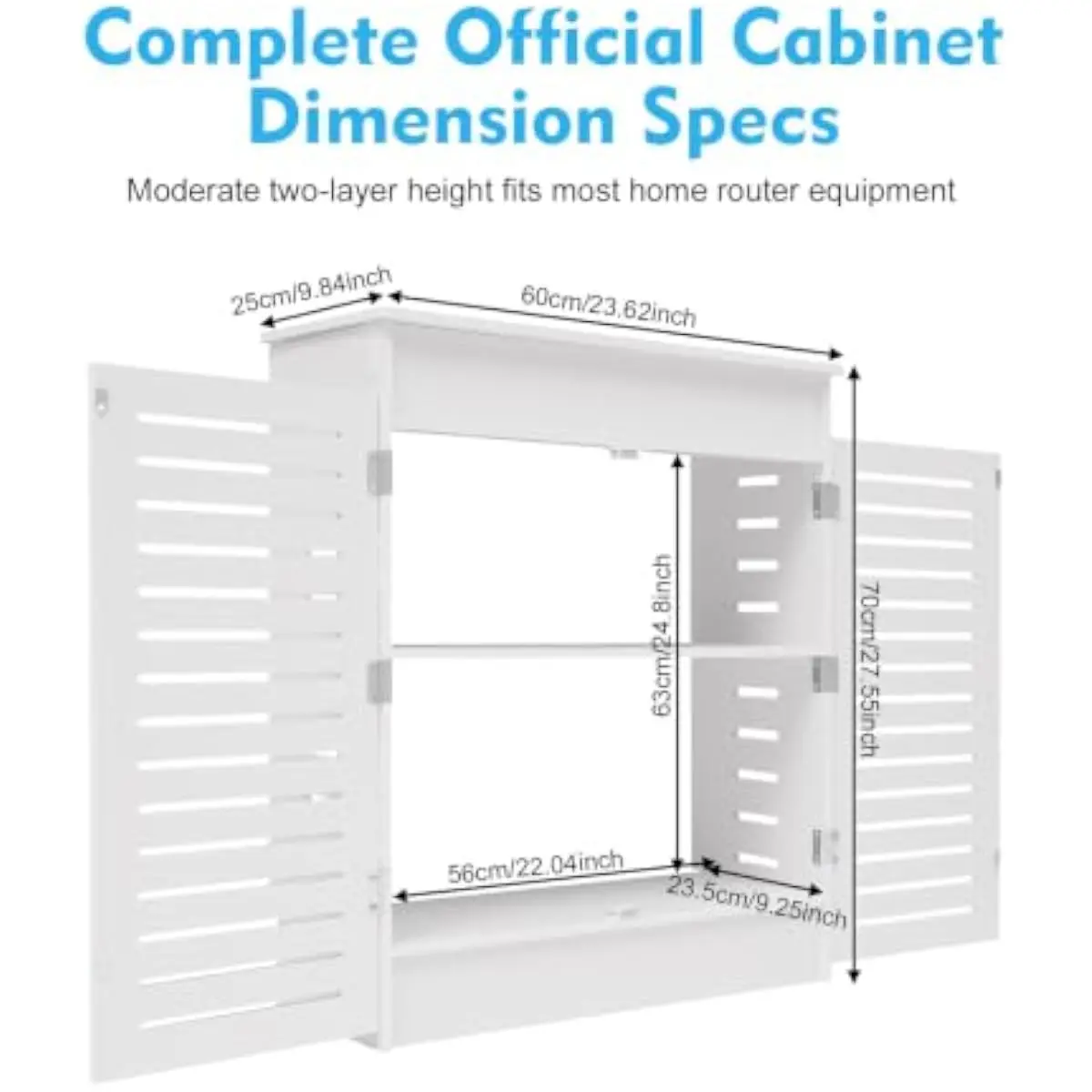 Ventilated Router Cabinet with Cable Hider - 23.6' Wide PVC Storage for WiFi Modem, Consoles & Electronics, 22lbs Capacity/Each