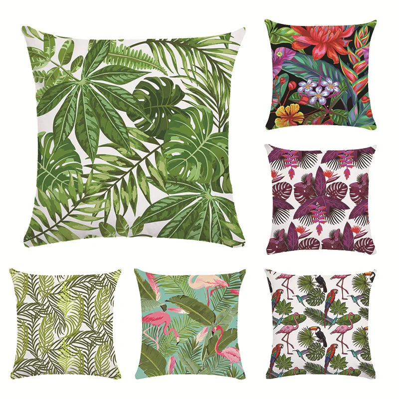 

Green Leaf Flowers Pillowcase Parrot Pattern Pillow Case Interior for Home Decor Throw Pillow Cover Room Bedroom Sofa Bed Chair