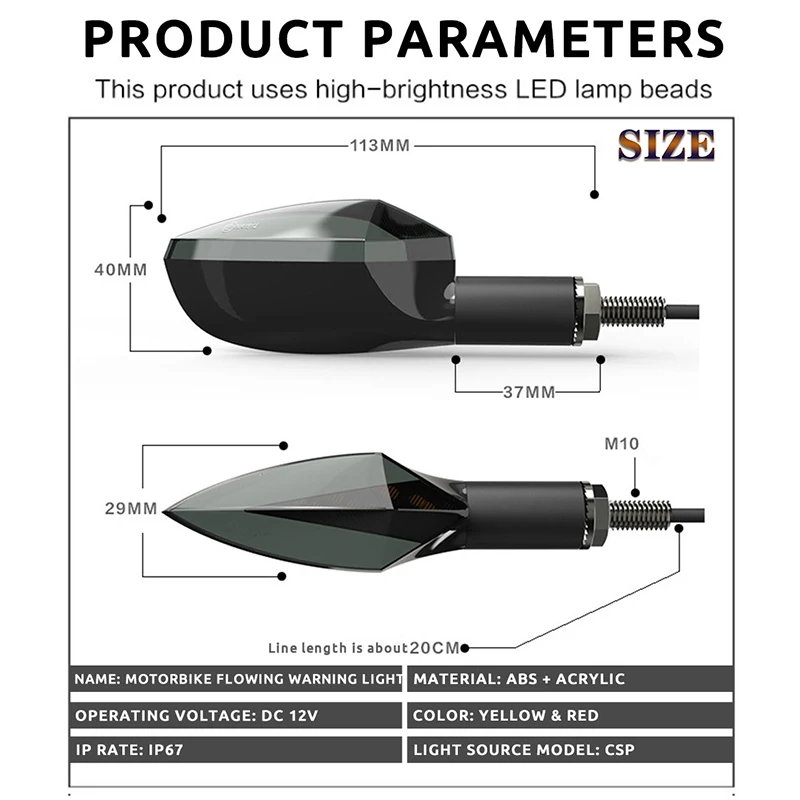 Universal Moto Turn Signal light turn flowing Arrows led motorcycle Warning taillight Flashing led motorcycle indicator lamp