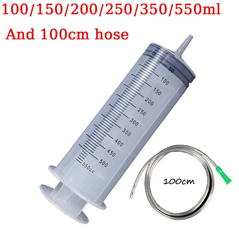 Reusable Plastic Syringe Large Capacity 100ML 550ML Measuring 1M Hose For Pet Feeder Hydroponics Pump Oil Glue Car Repair Tools