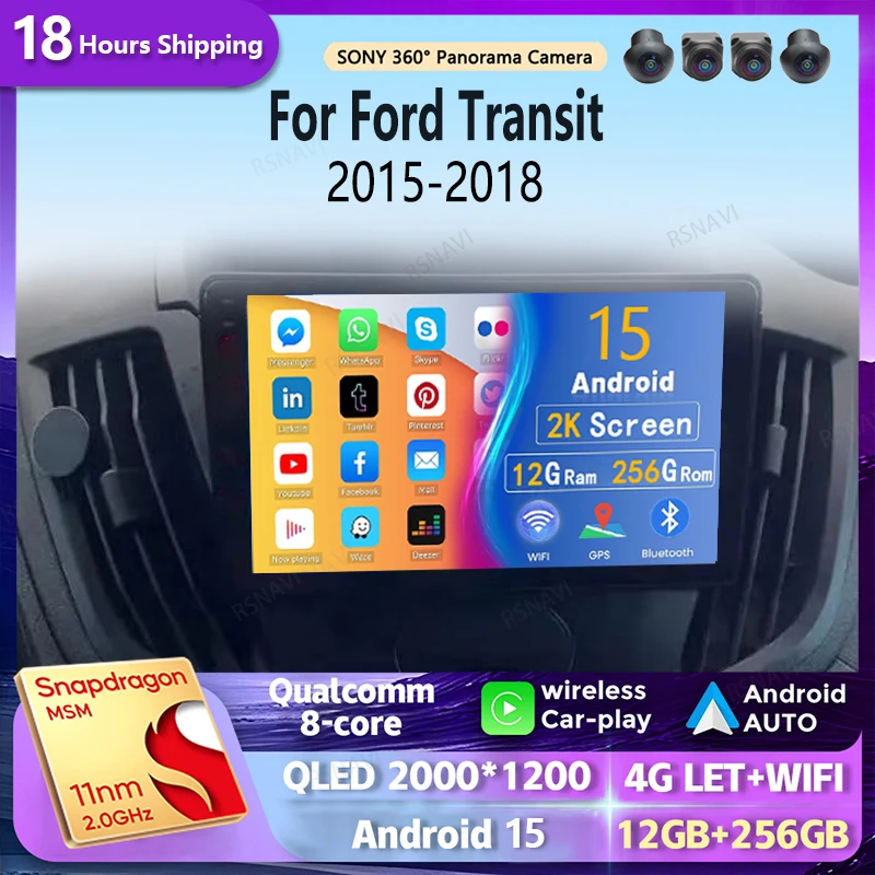 android 15 Carplay Car Radio For Ford Transit 2015 2016 2017 2018 Navigation GPS Multimedia Player stereo wifi+4G video Auto BT