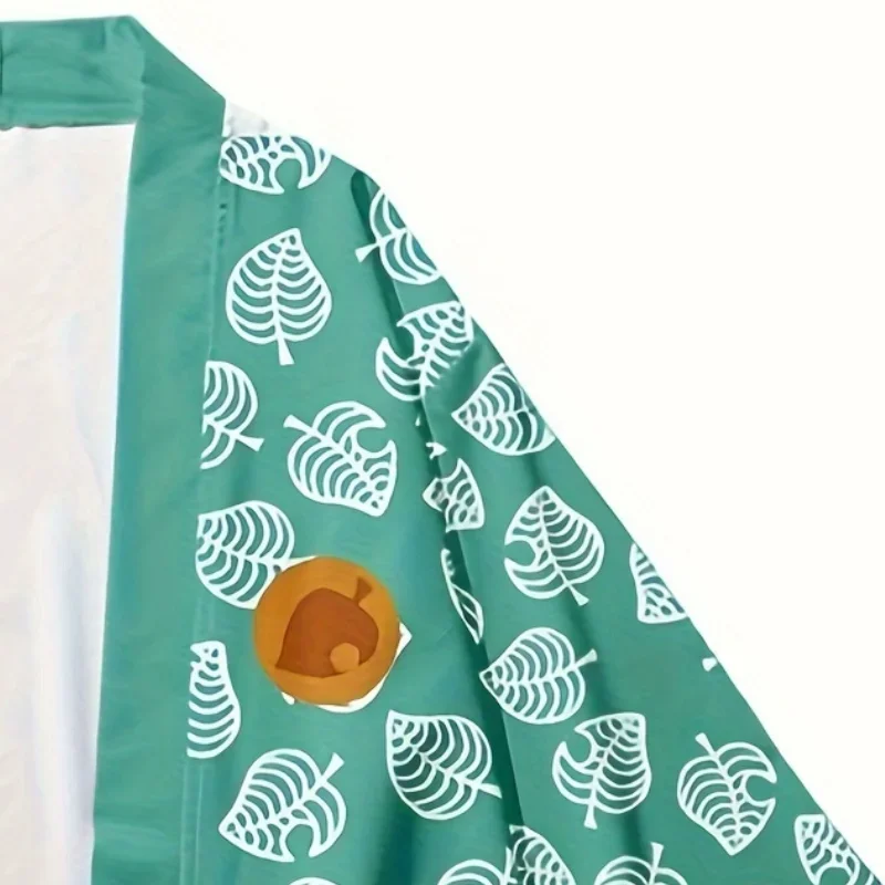 Unisex Japanese Traditional Haori Kimono Yukata Coat - Women's Pink Leaf Print & Men's Green Animal Game Design, Cosplay Costume