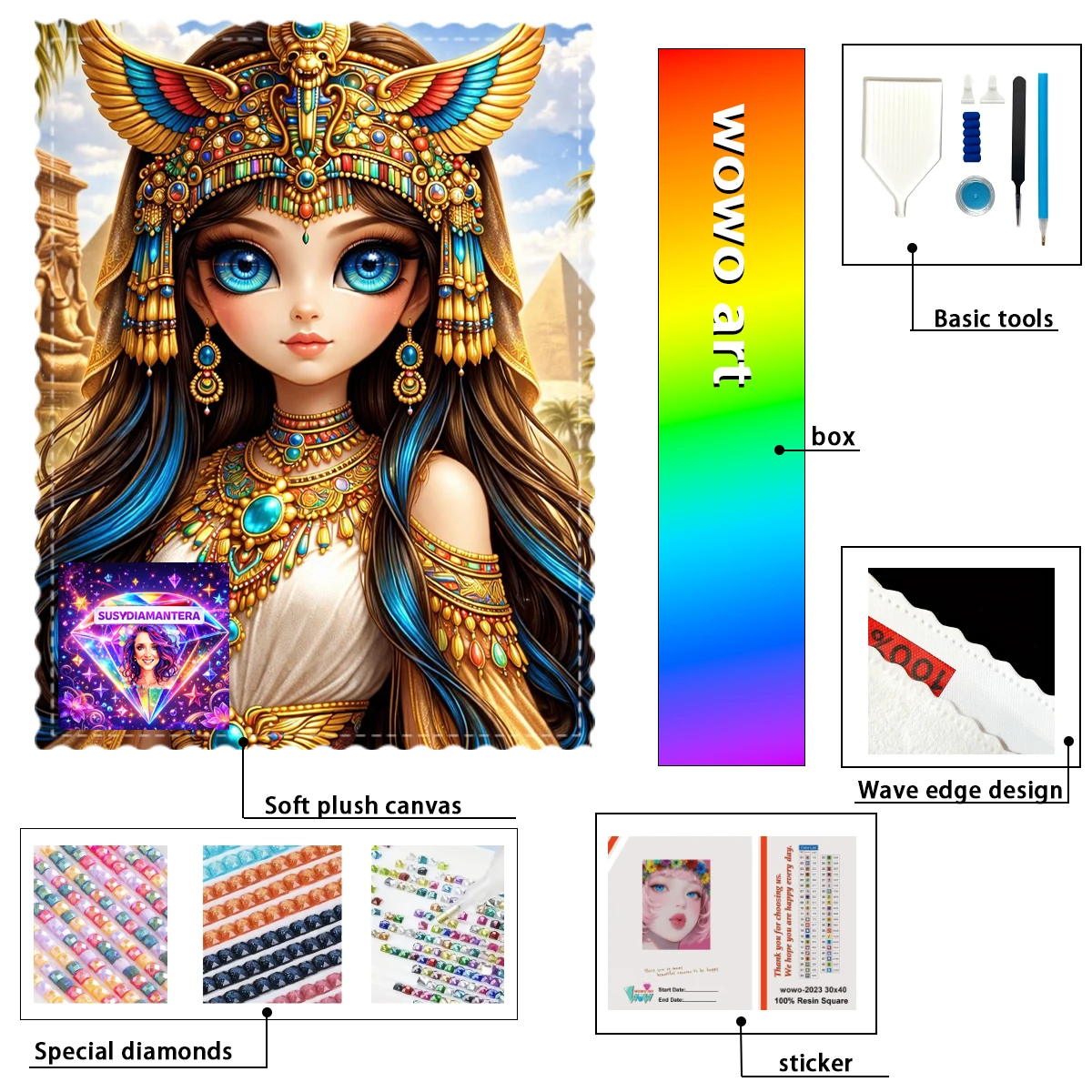 【Susy Diamond Art】Princesa Egipcia Diamantera Kit de Estampado de Diamantes 100% Completo, Obra Maestra Perfecta que Vale la Pena Comprar