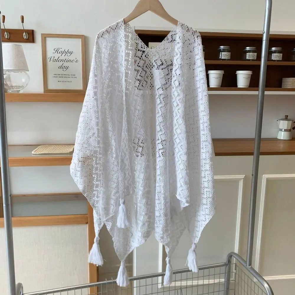 

Fashion Elegant Ethnic Style Tassel Shawl Colorful Hollow Sunscreen Crochet Cardigan Thin Retro Beach Scarf Outdoor