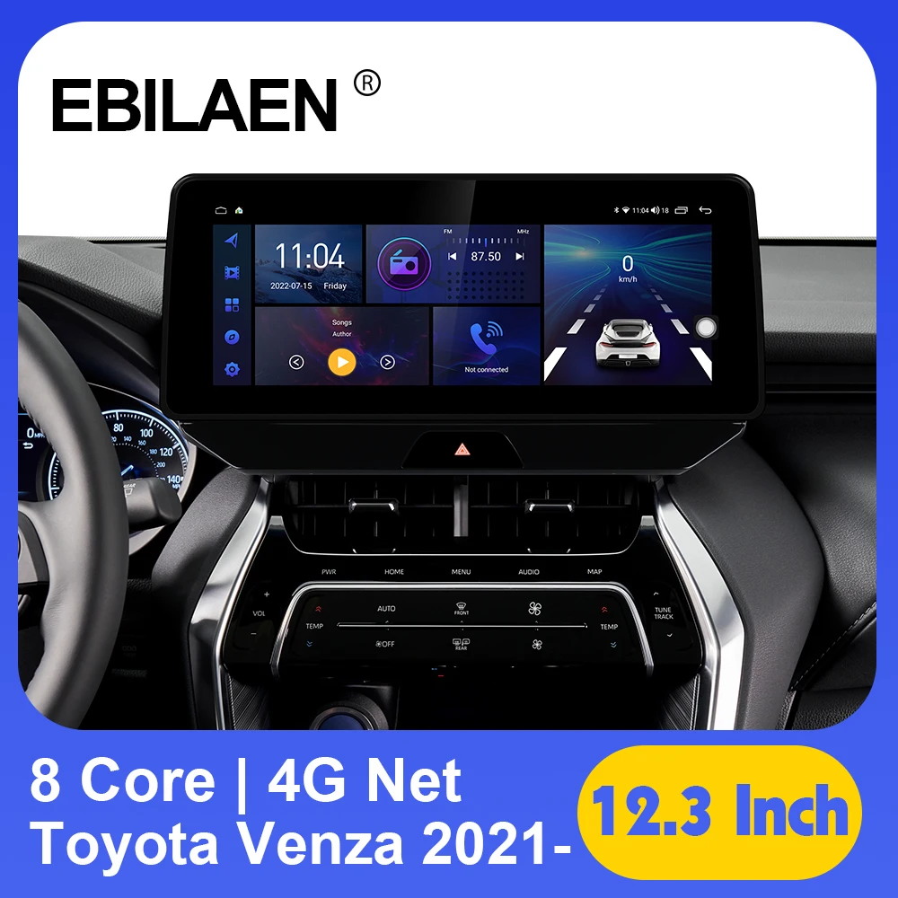 EBILAEN Android 12 12.3 Inch Car Multimedia Radio Player For Toyota Harrier/Venza 2021- GPS Stereo System 4G Net Octa Core