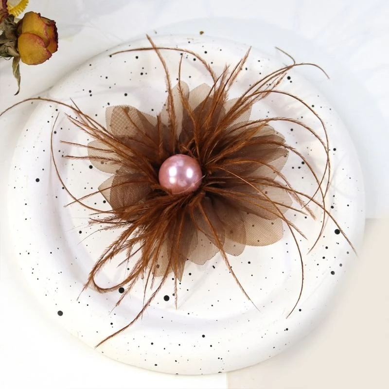 Feather Flower for Hair Clip Brooch Sew on Bannner Repair For Clothing Applique Brooch Jeweled Brooch Sew On Craft