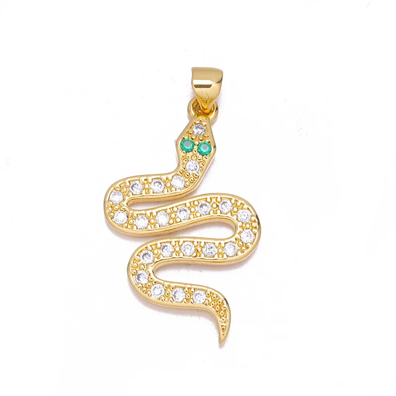 Juya Micro Pave Cubic Zirconia 18K Gold Plated Cobra Snake Charms DIY Women Men Talisman Jewelry Making Accessories Supplies