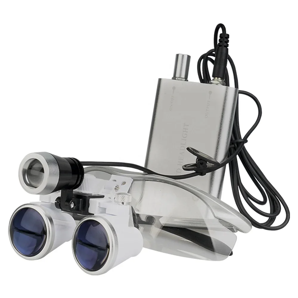 Glass Surgical den tal Loupes with LED headlight  3.5X 420m