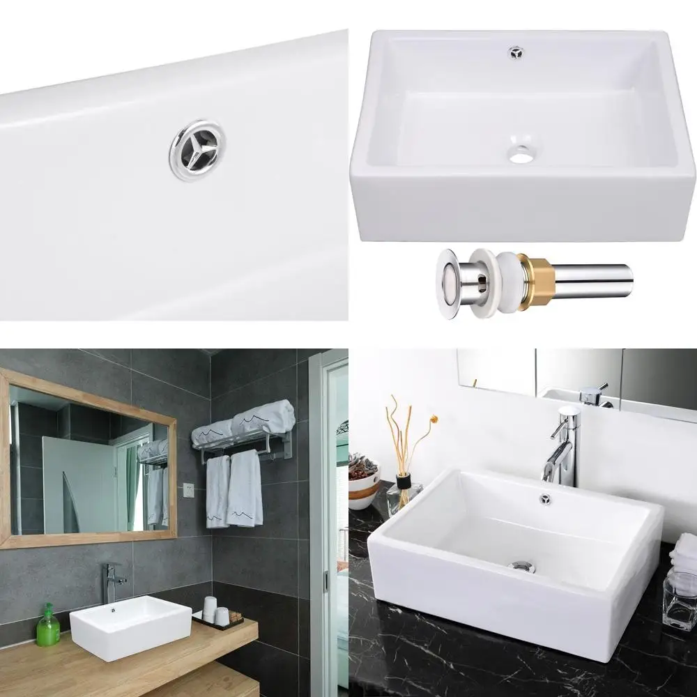 

Industrial Style White Porcelain Bathroom Sink with Chrome Drain and Overflow