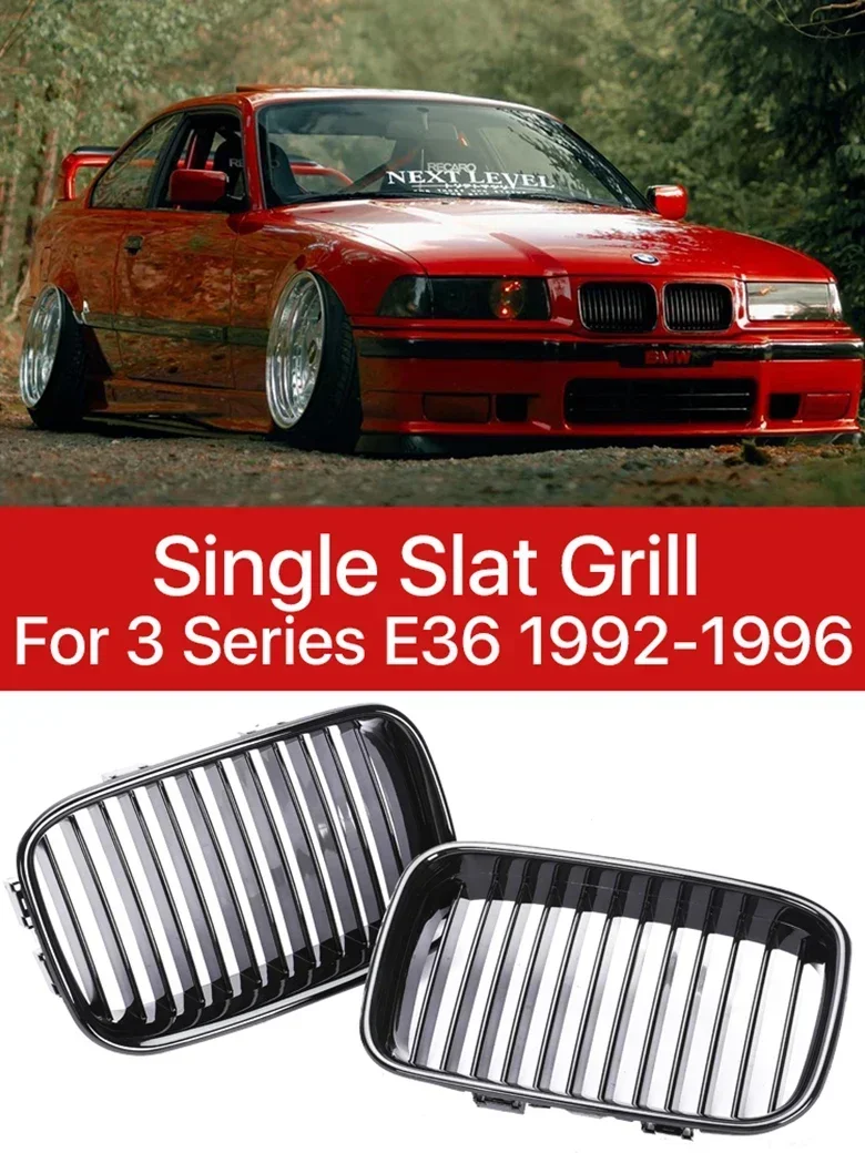 

New! Low Front Bottom Upper Bumper Kindly Grille Single Slat Matte Black Grills Cover For BMW 3 Series E36 1992 1993 1994 1995 1